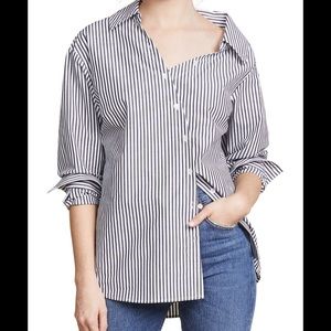 Frame asymmetrical neck line striped shirt